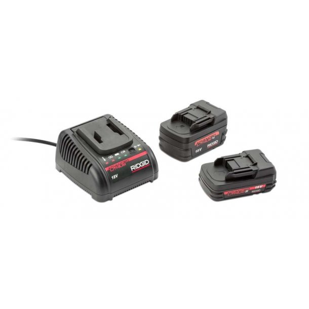 RIDGID Batteripakke med 2 batterier 18v 5.0A og lader